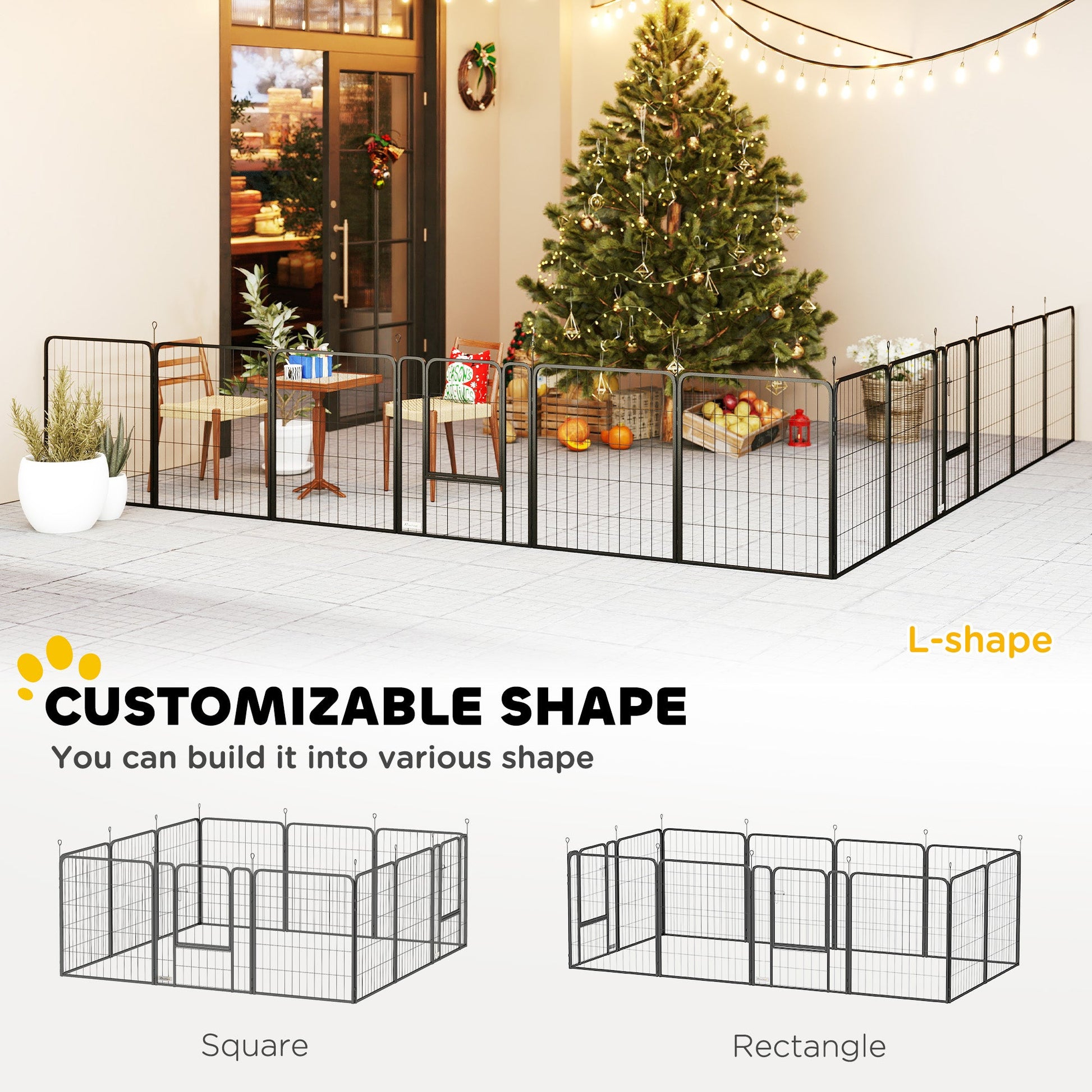 12 Panels Heavy Duty Dog Playpen with Doors, for Medium Dogs, 80cm High, Black-3