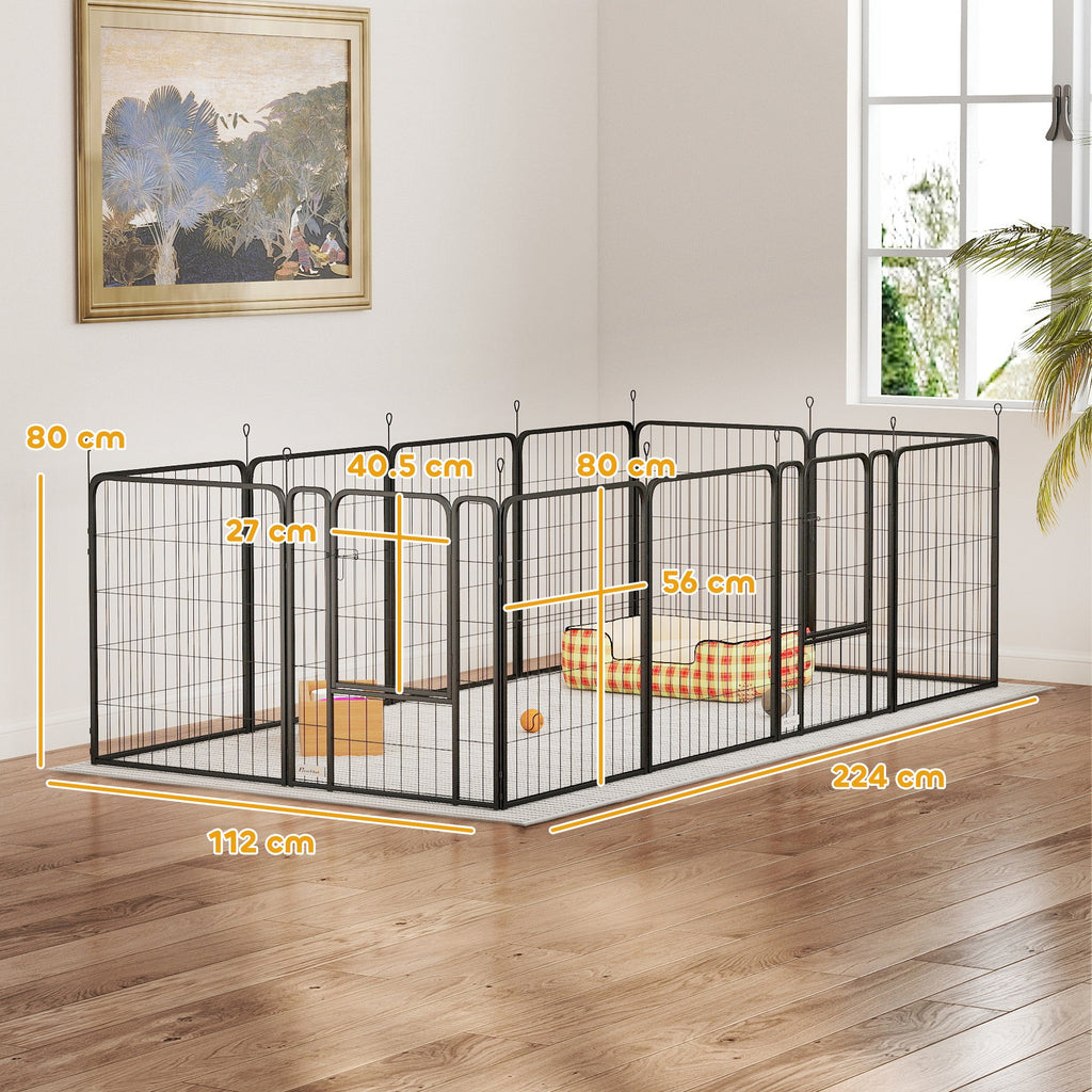12 Panels Heavy Duty Dog Playpen with Doors, for Medium Dogs, 80cm High, Black-2