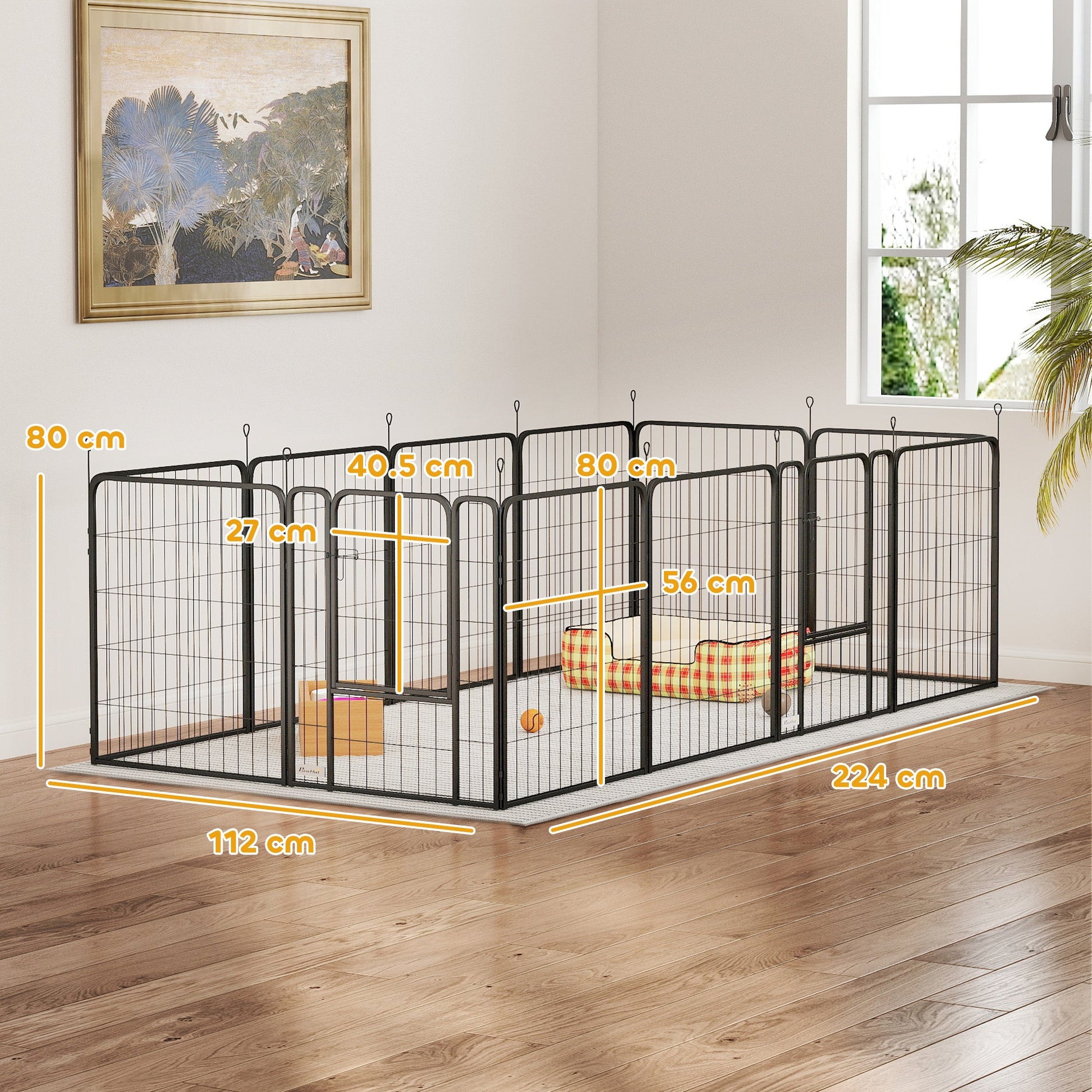 12 Panels Heavy Duty Dog Playpen with Doors, for Medium Dogs, 80cm High, Black-2