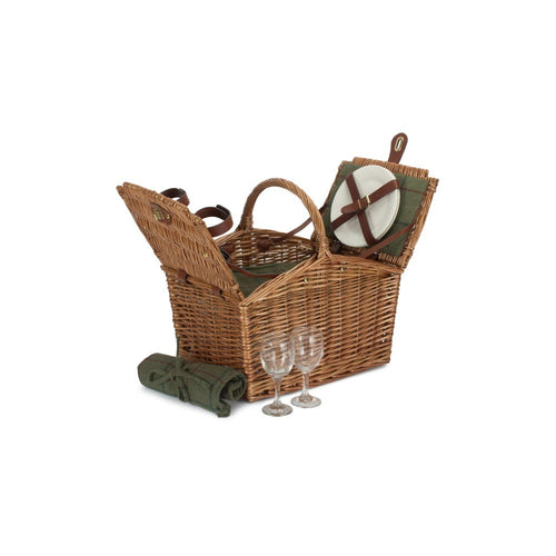 2 Person Butterfly Lidded Fitted Wicker Picnic Basket-0