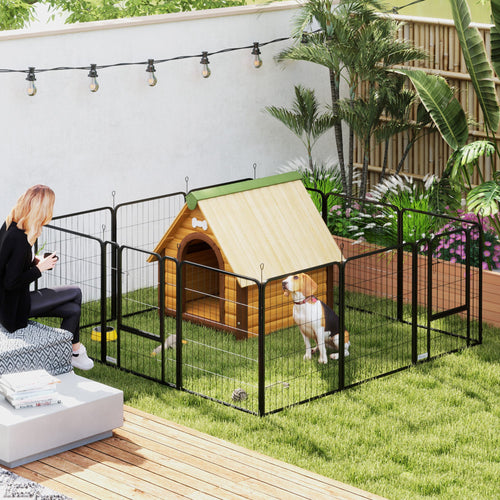 12 Panels Heavy Duty Dog Playpen with Doors, for Medium Dogs, 80cm High, Black-1